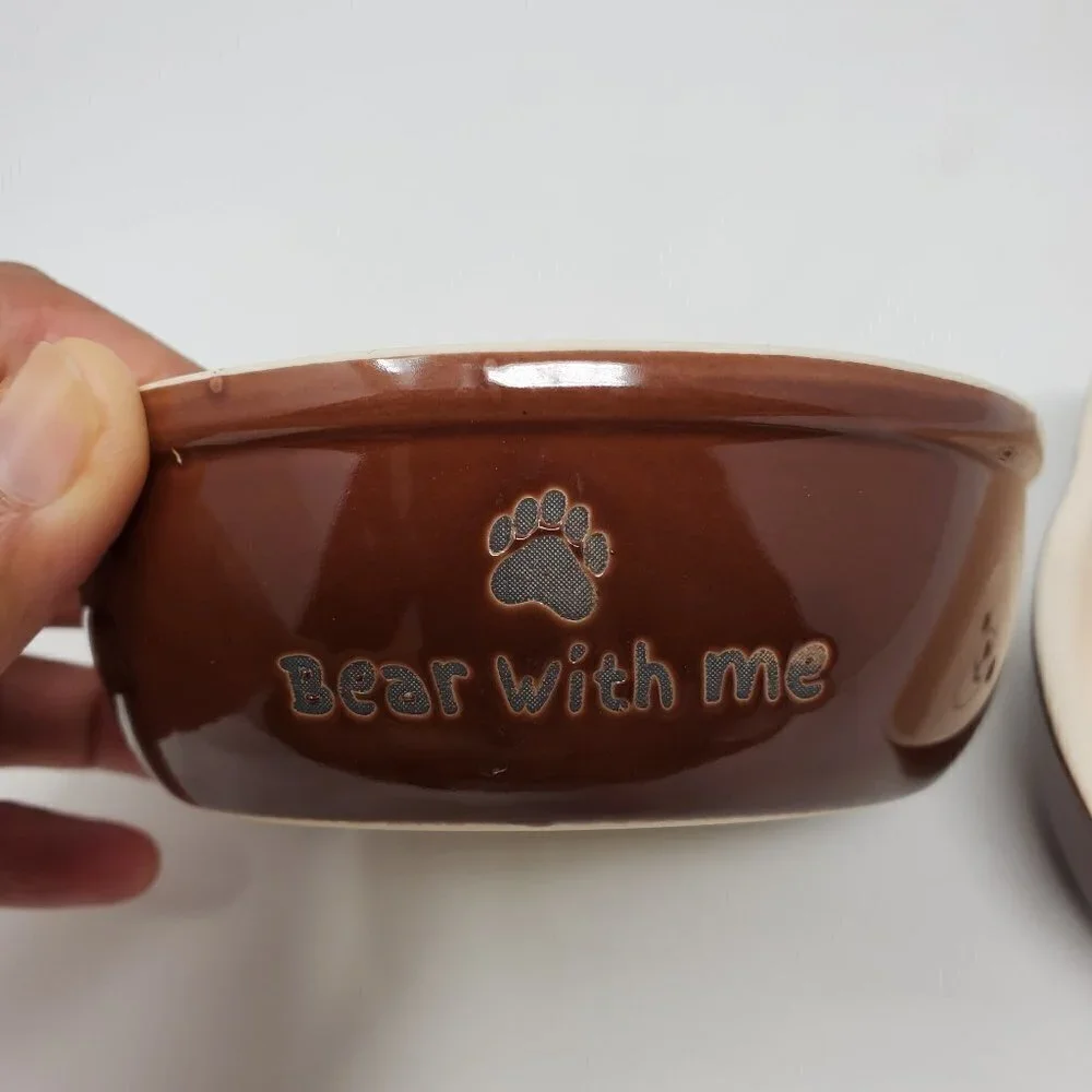 Ceramic Bear Pet Food Dish Pair of Feeder Bowls
